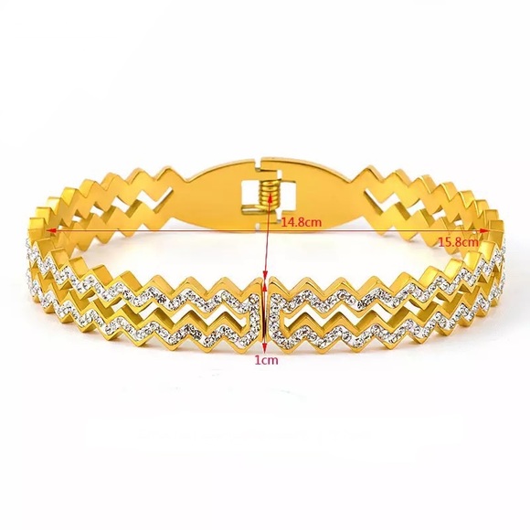 Women Full Zirconia Stainless Steel Hollow Bracelet - Picture 6 of 7